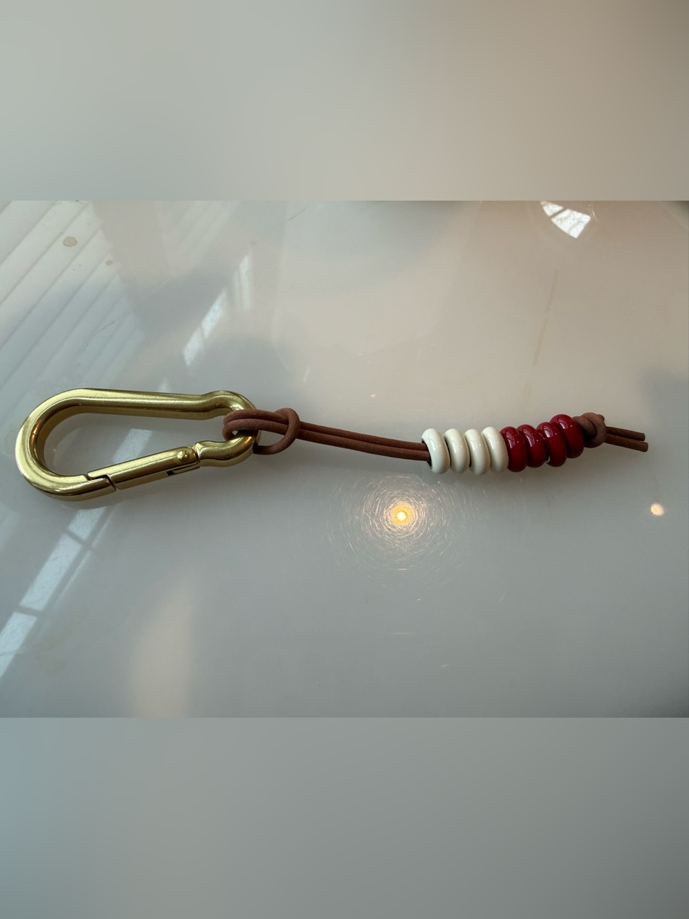 Adina Reyter Beaded Leather Carabiner Keychain - Red & White